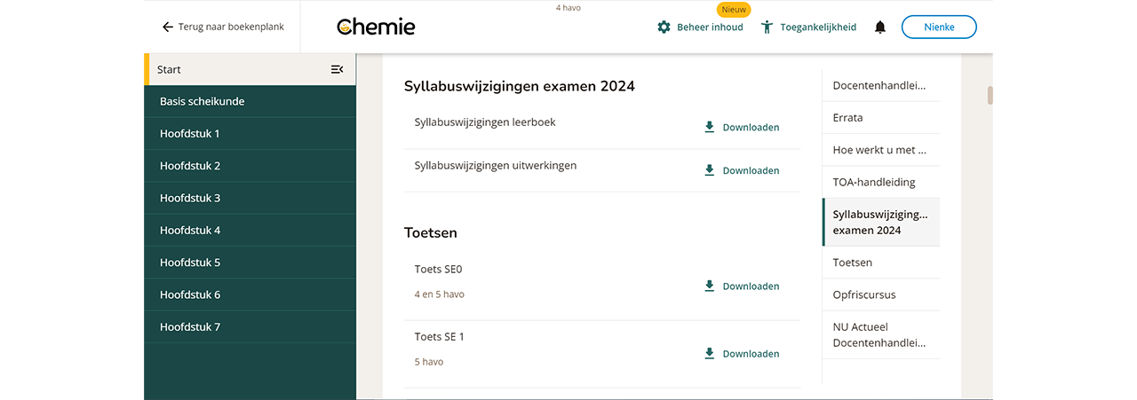 Extra katernen Chemie i.v.m. de syllabuswijziging